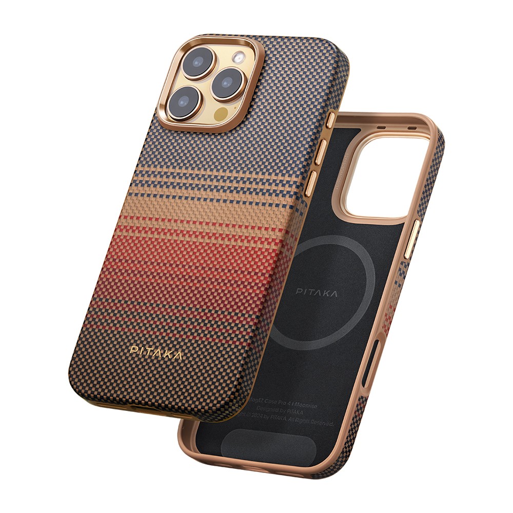 iPhone 16 Pro Max Kılıf Magsafe Şarj Özellikli Aramid Fiber Pitaka Military-Grade Sunset-Moonrise Serisi Sunset Kılıf