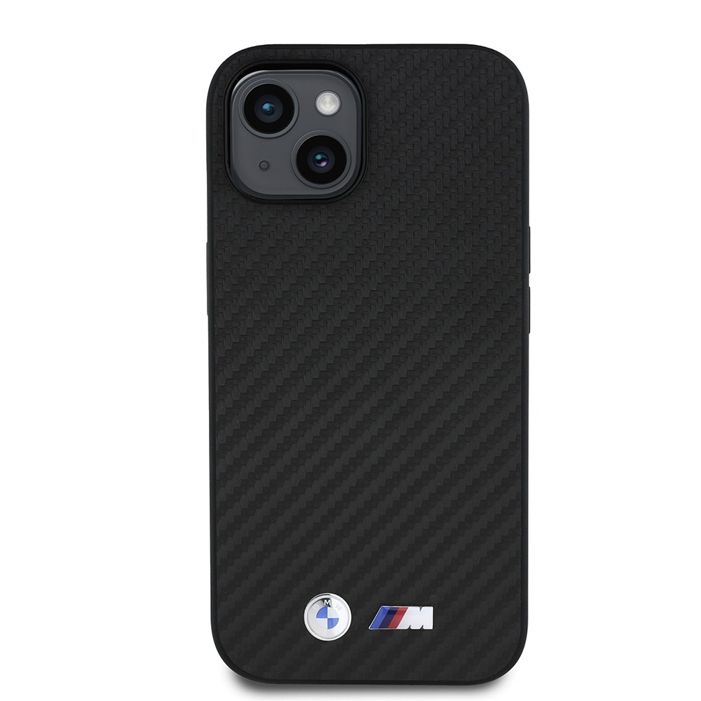 Apple iPhone 15 Kılıf BMW Orjinal Lisanslı Karbon Fiber Tasarımlı ve Metal Logolu PU Deri Kapak