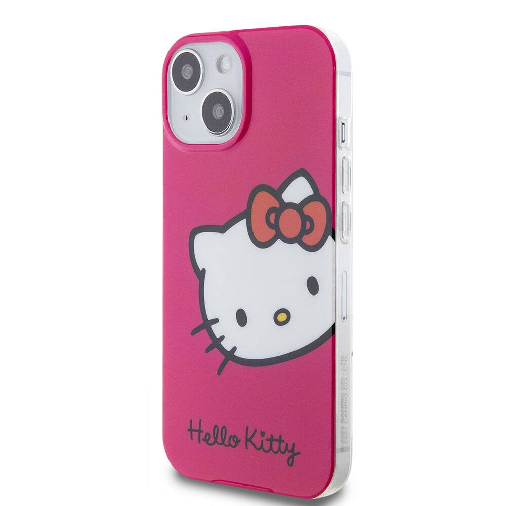 iPhone 15 Kılıf Hello Kitty Orjinal Lisanslı Yazı ve İkonik Logolu Kitty Head Kılıf