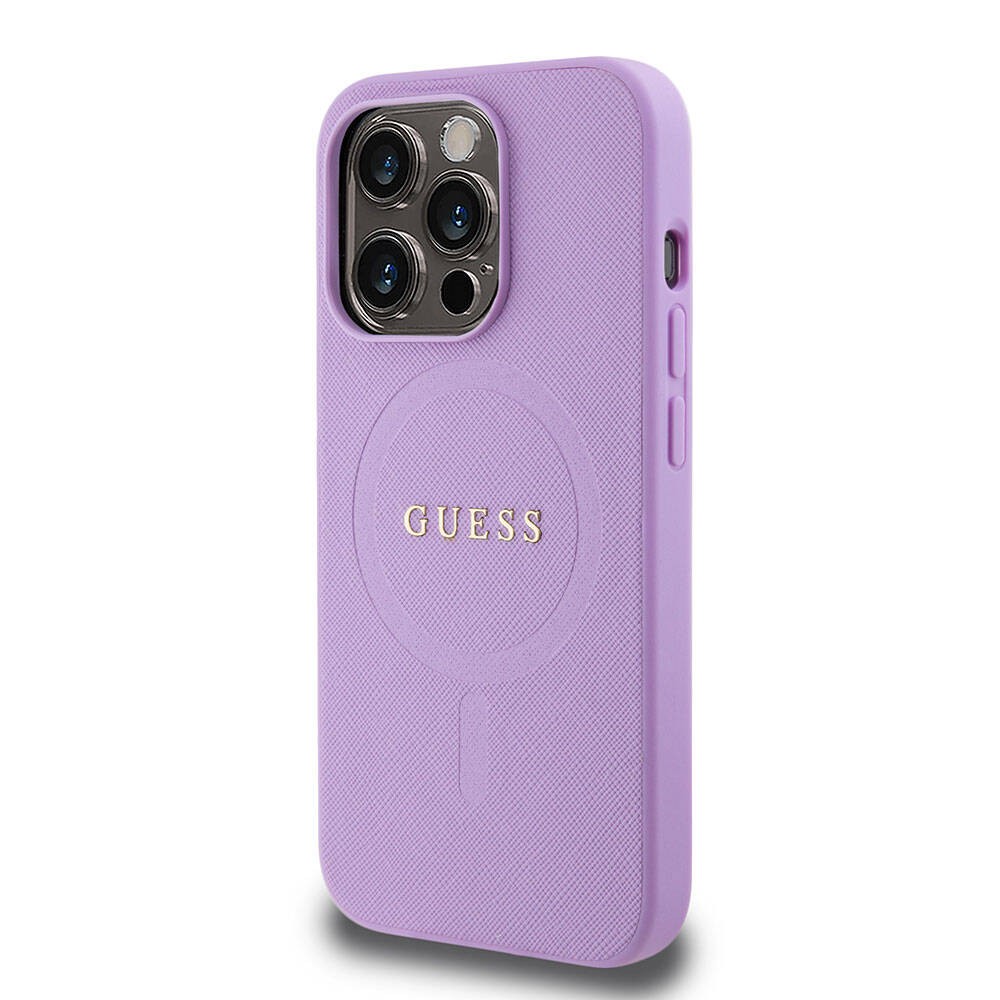 iPhone 15 Pro Kılıf Guess Orjinal Lisanslı Magsafe Şarj Özellikli Yazı Logolu Saffiano Kılıf