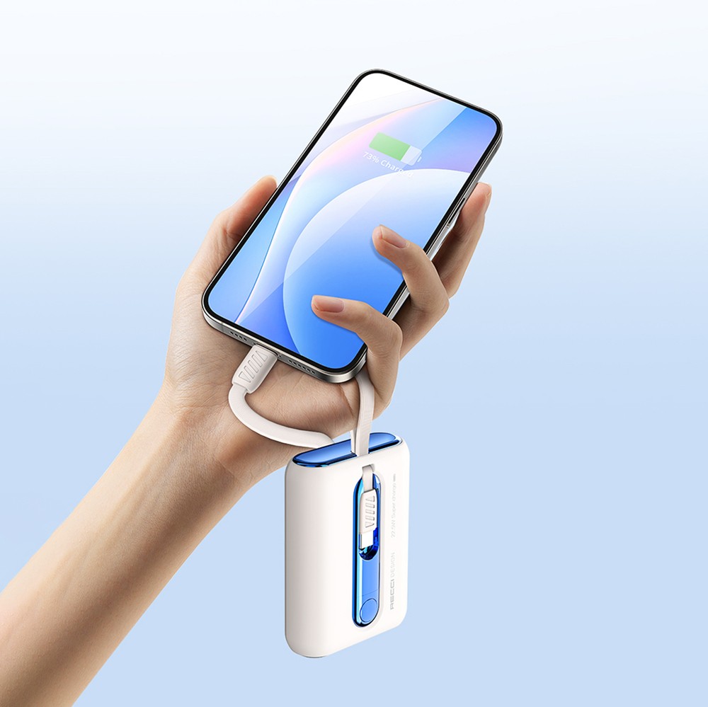 Recci RPB-P12C PD 20W Askı İpli Hızlı Şarj Özellikli Type-C Kablolu Powerbank 22.5W 10.000mAh