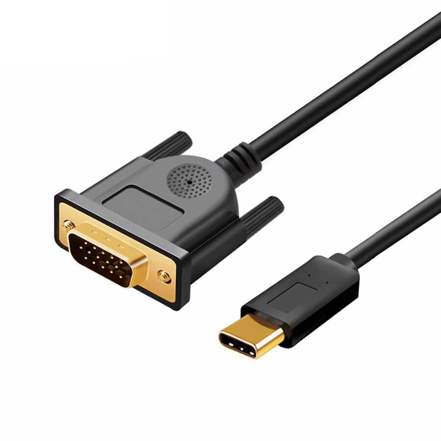 Qgeem QG-UA17 Type-C to VGA Adaptörü Yüksek Çözünürlüklü Dönüştürücü Kablo 1080p 60Hz 1.2 Metre