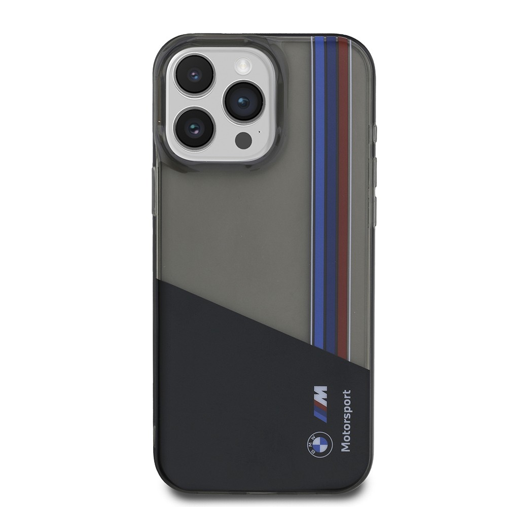 Apple iPhone 15 Pro Max Kılıf BMW Orjinal Lisanslı Yarı Transparan M Dizayn Çizgili Kapak