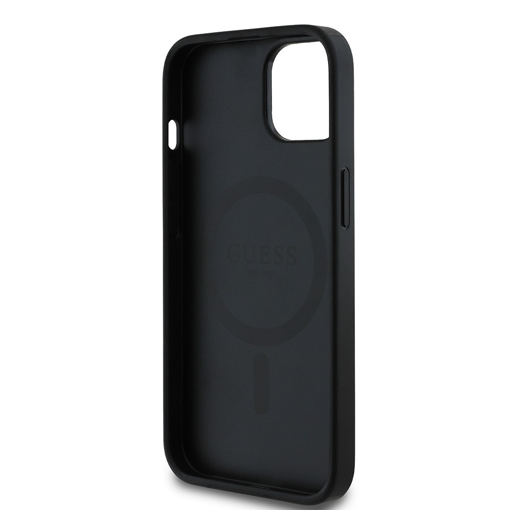 Apple iPhone 15 Kılıf Guess Orjinal Lisanslı M-safe Şarj Özellikli Yazı Logolu Circle Classic Kapak