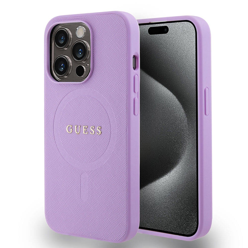 iPhone 15 Pro Kılıf Guess Orjinal Lisanslı Magsafe Şarj Özellikli Yazı Logolu Saffiano Kılıf