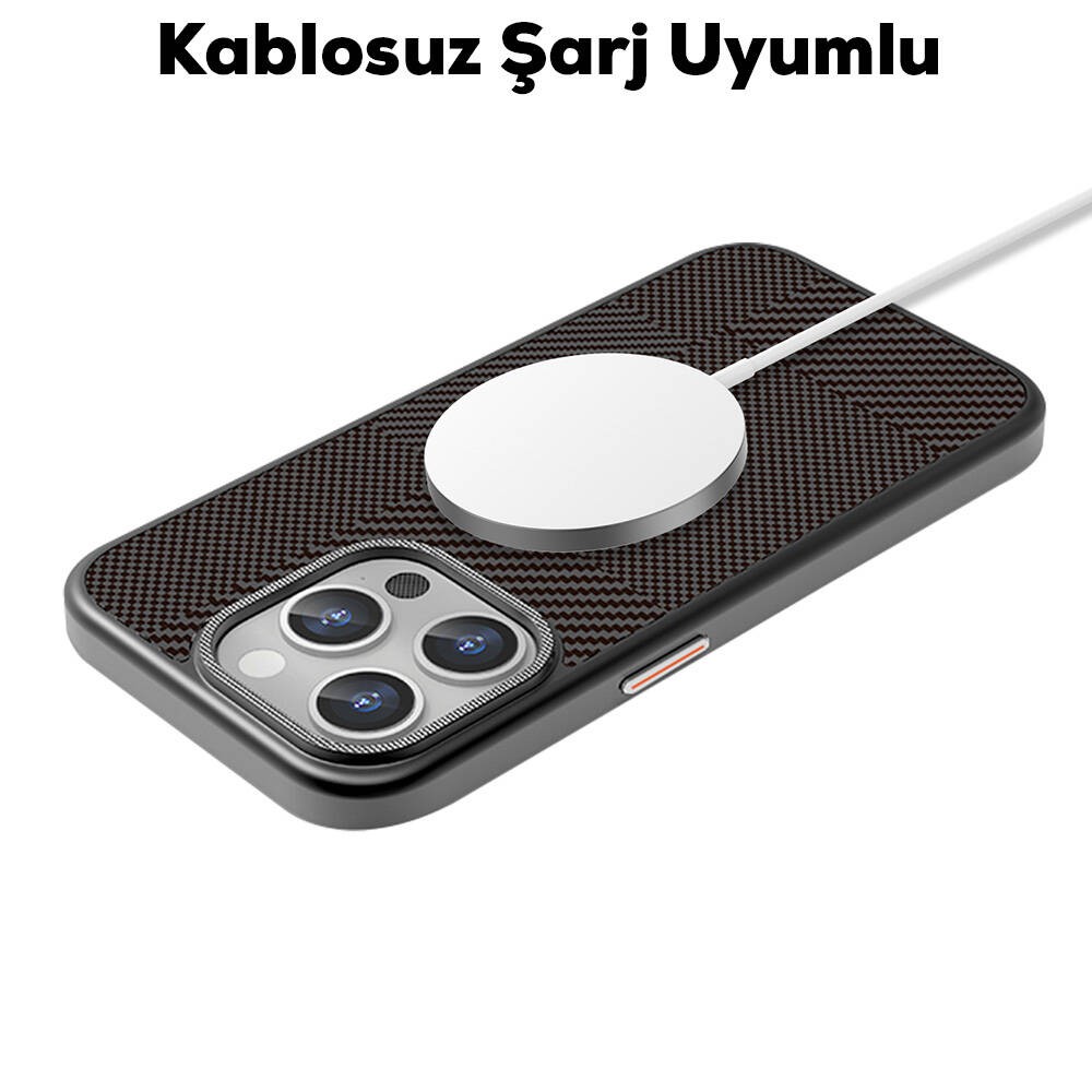 iPhone 16 Pro Kılıf Magsafe Şarj Özellikli Karbon Fiber Desenli Mutural Montage Kılıf