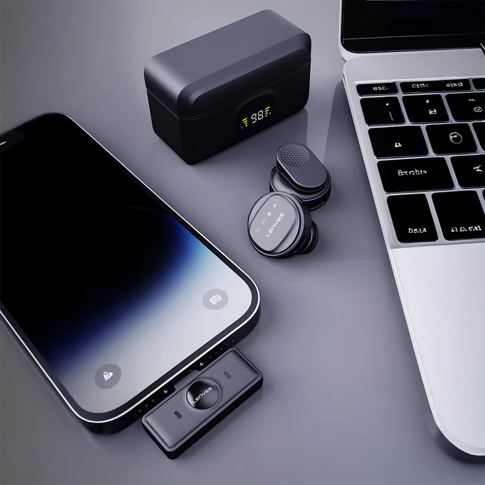 Lenyes LM204-L Type-C Şarj Portlu Akıllı Gürültü Engelleyicili Lightning Bağlantılı Kablosuz Yaka Mikrofonu