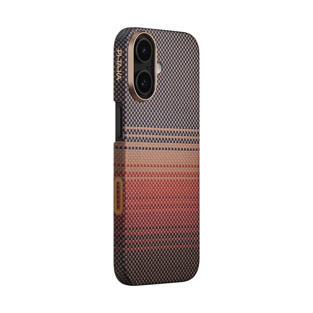 Apple iPhone 17 Kılıf M-safe Şarj Özellikli Aramid Fiber Pitaka Tactile Woven Sunset-Moonrise Serisi Sunset Kapak