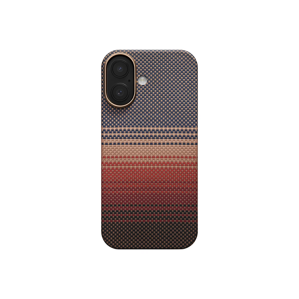 Apple iPhone 17 Kılıf M-safe Şarj Özellikli Aramid Fiber Pitaka Tactile Woven Sunset-Moonrise Serisi Sunset Kapak