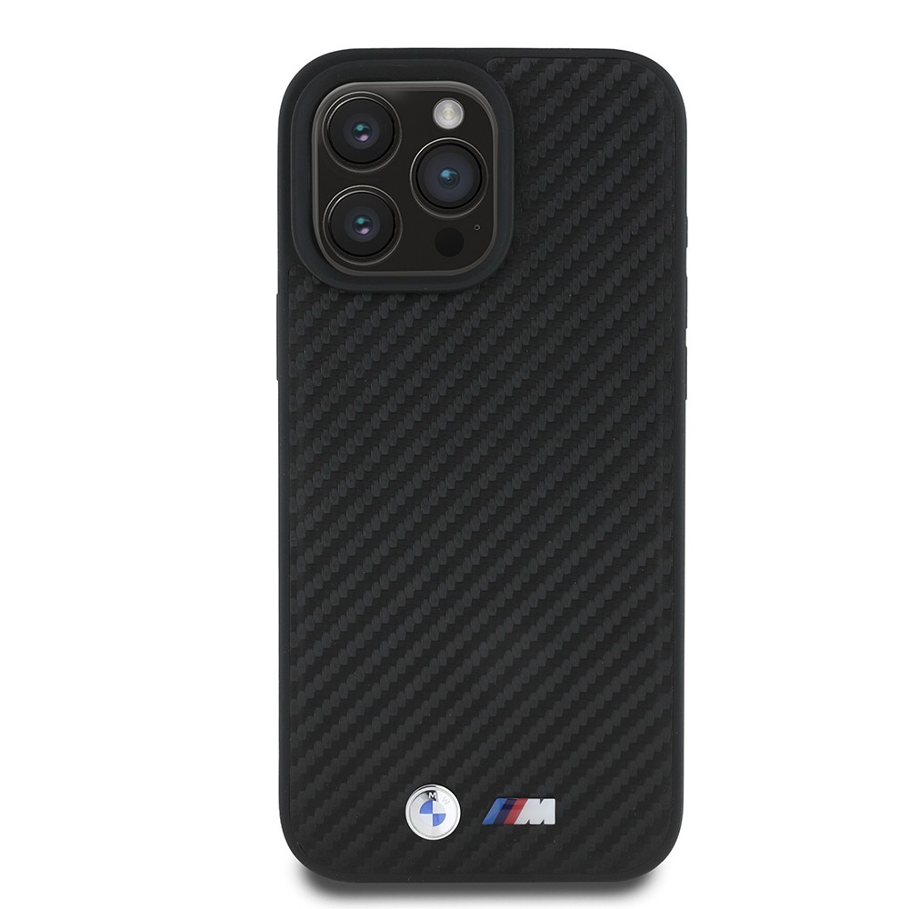 Apple iPhone 16 Pro Max Kılıf BMW Orjinal Lisanslı Karbon Fiber Tasarımlı ve Metal Logolu PU Deri Kapak