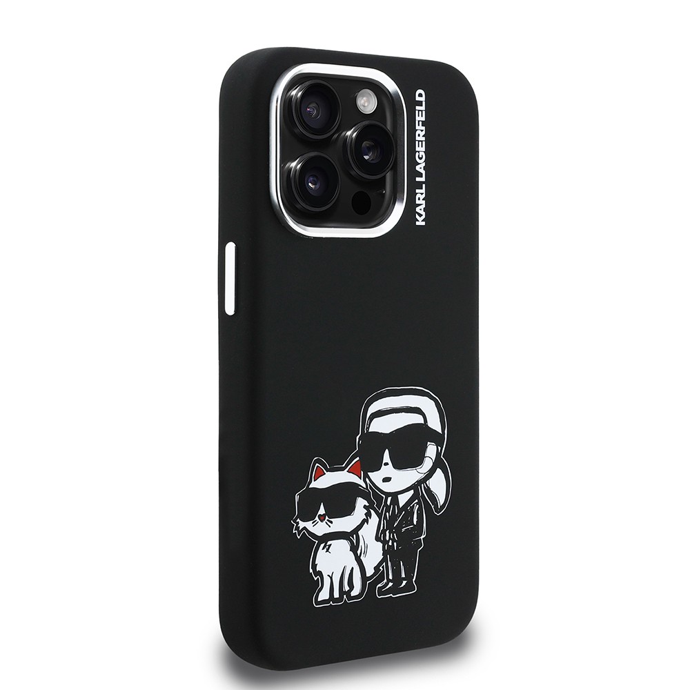 Apple iPhone 15 Pro Max Kılıf Karl Lagerfeld Orjinal Lisanslı Karl & Choupette Sketch Logo Sililkon Kapak