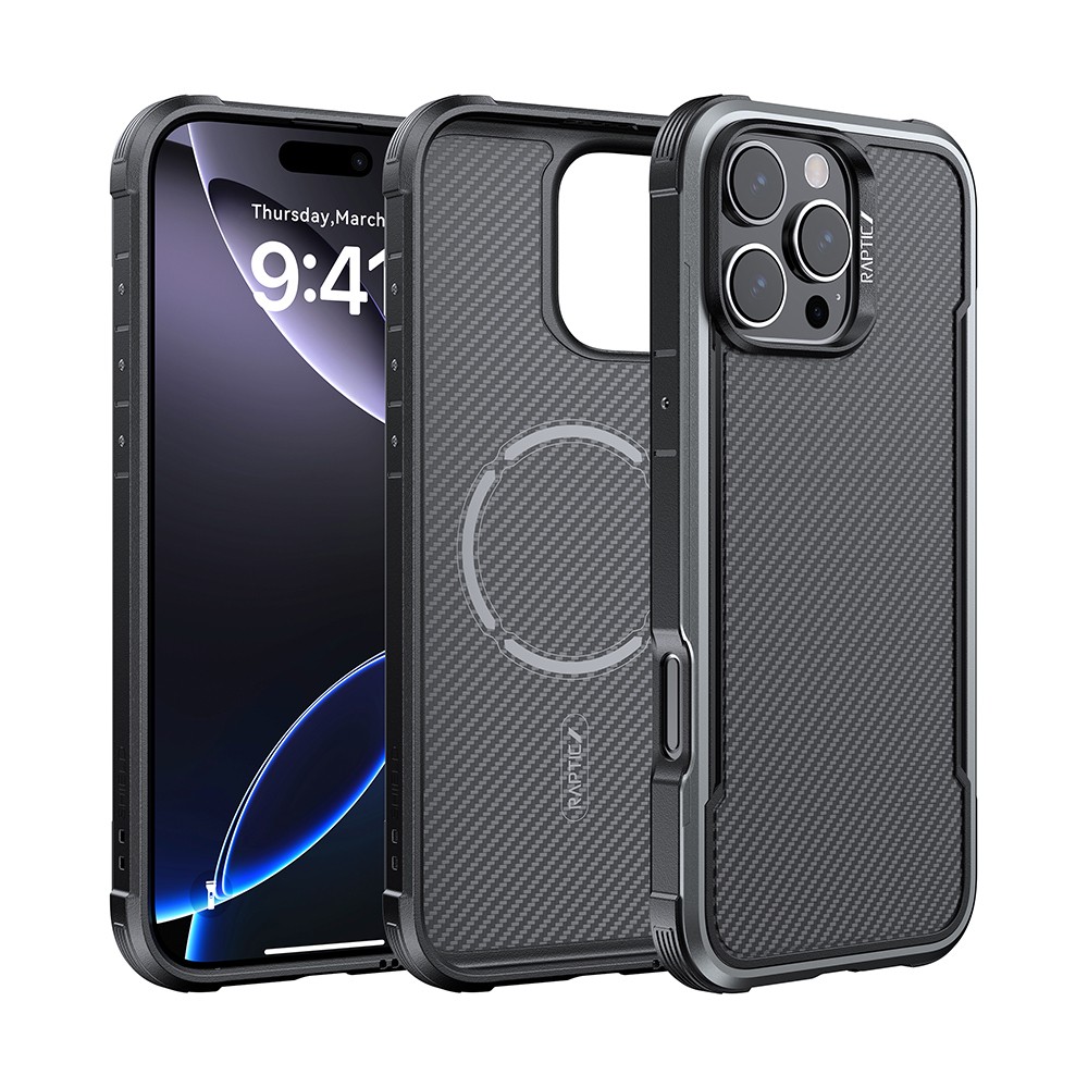 Apple iPhone 16 Pro Max Kılıf M-safe Şarj Özellikli Airbagli Raptic Apex Serisi Karbon Fiber Tasarımlı Kapak