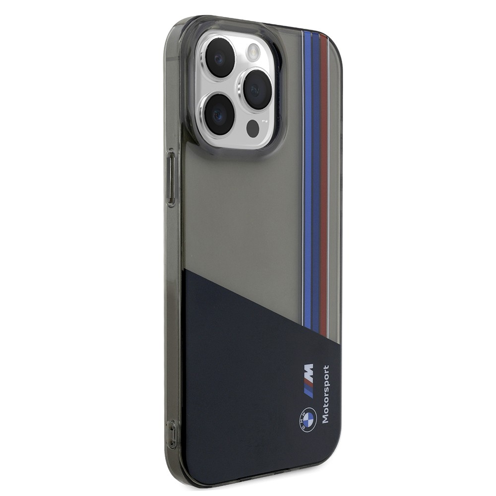 Apple iPhone 15 Pro Max Kılıf BMW Orjinal Lisanslı Yarı Transparan M Dizayn Çizgili Kapak