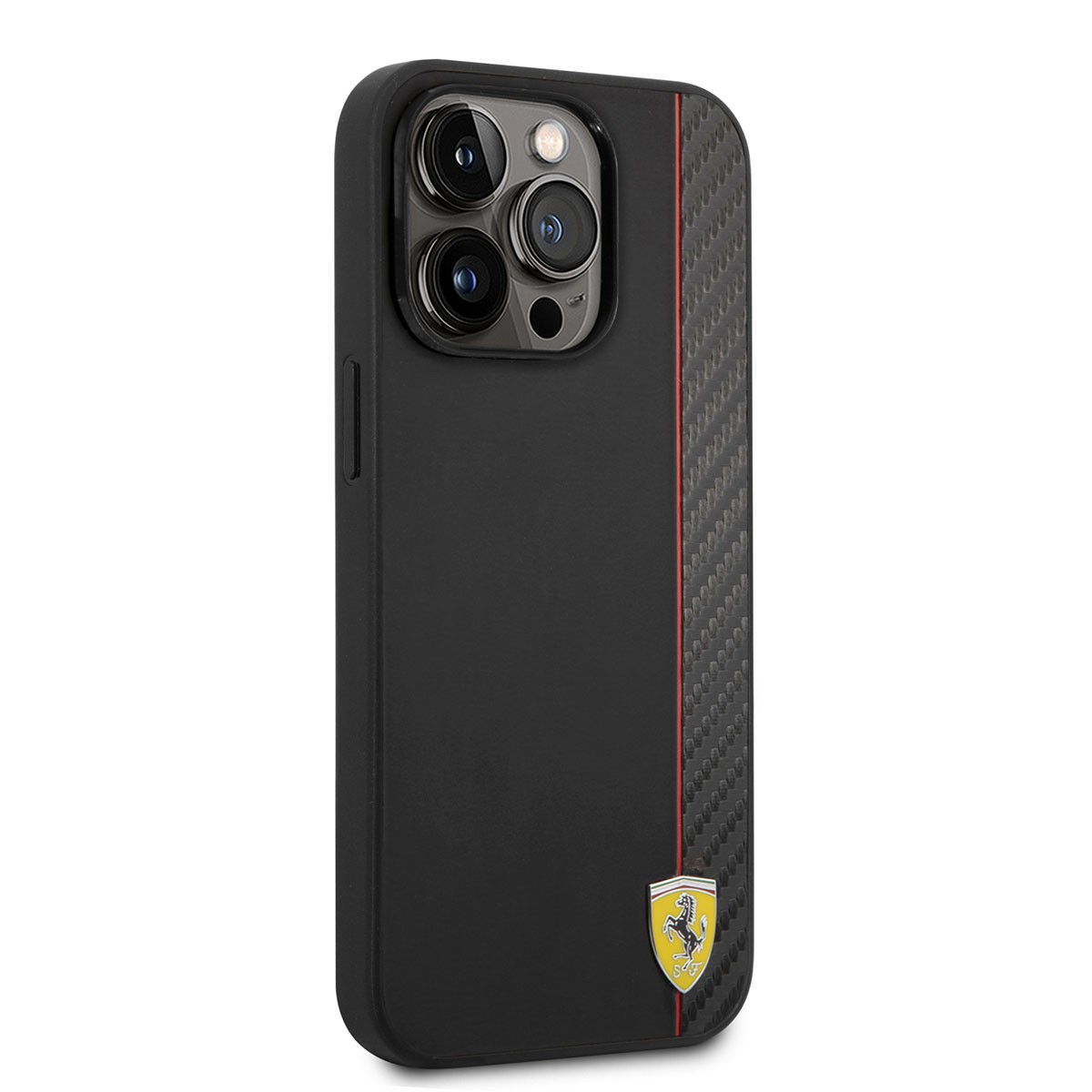 iPhone 14 Pro Max Kılıf Ferrari Magsafe Şarj Özellikli Pu Deri Ve Karbon Şeritli Dizayn Kılıf