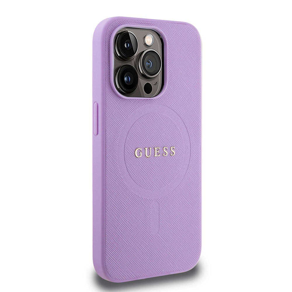 iPhone 15 Pro Kılıf Guess Orjinal Lisanslı Magsafe Şarj Özellikli Yazı Logolu Saffiano Kılıf