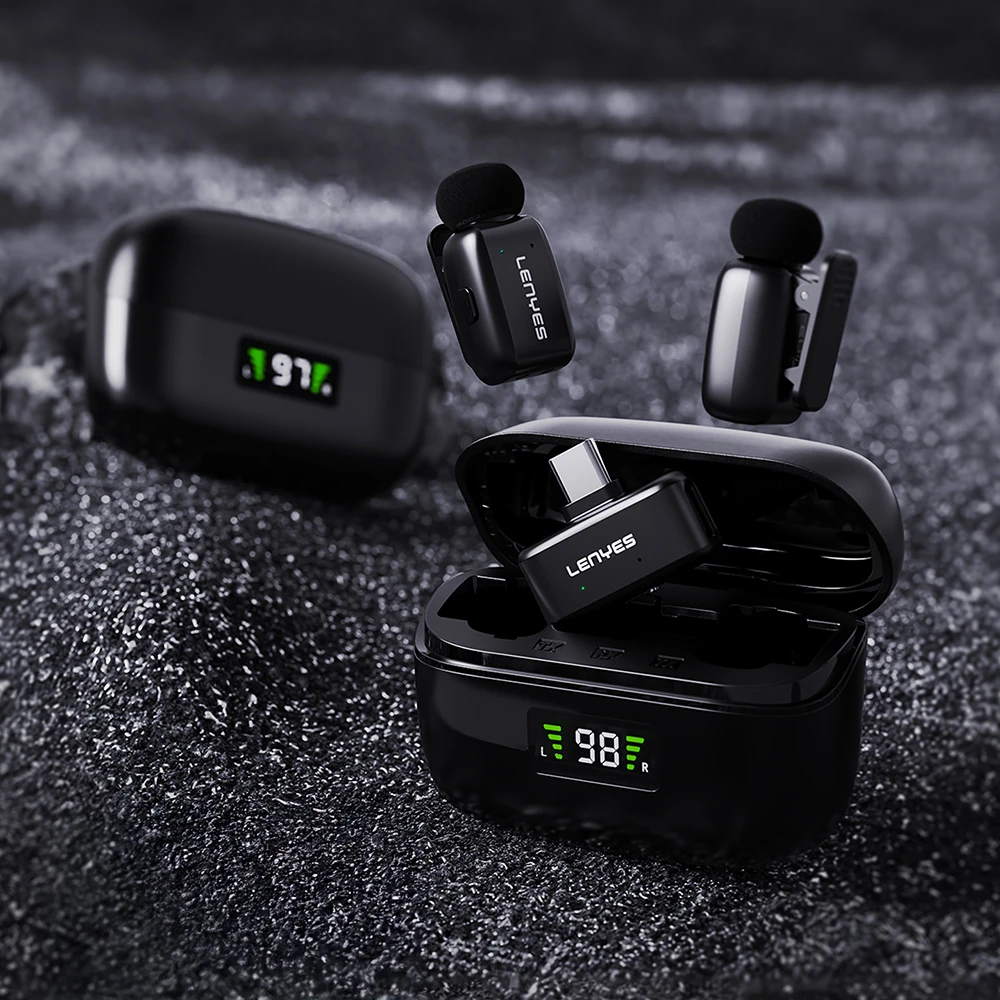 Lenyes LM206 Dijital LED Göstergeli Type-C Portlu Kablosuz Yaka Mikrofonu