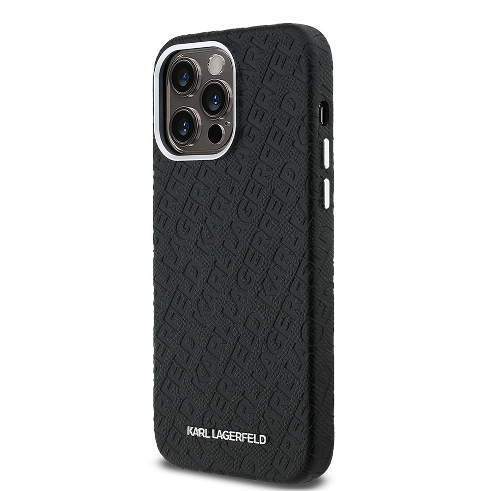 Apple iPhone 14 Pro Max Kılıf Karl Lagerfeld Orjinal Lisanslı PU Deri Damgalı Metal Yazı Logolu Kapak
