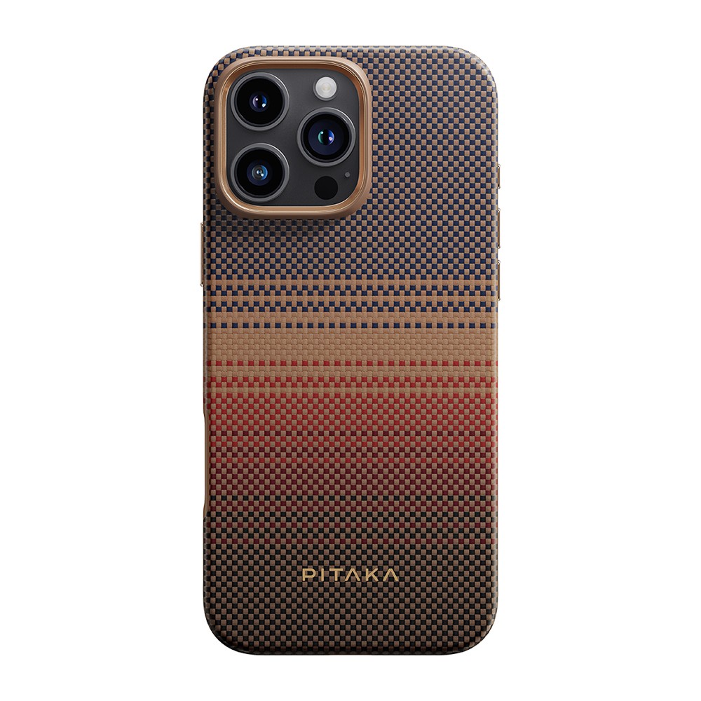 iPhone 16 Pro Max Kılıf Magsafe Şarj Özellikli Aramid Fiber Pitaka Military-Grade Sunset-Moonrise Serisi Sunset Kılıf
