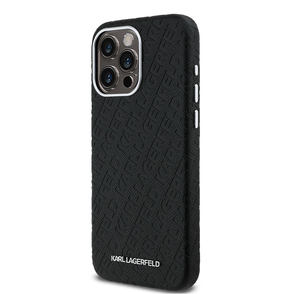 Apple iPhone 15 Pro Max Kılıf Karl Lagerfeld Orjinal Lisanslı PU Deri Damgalı Metal Yazı Logolu Kapak