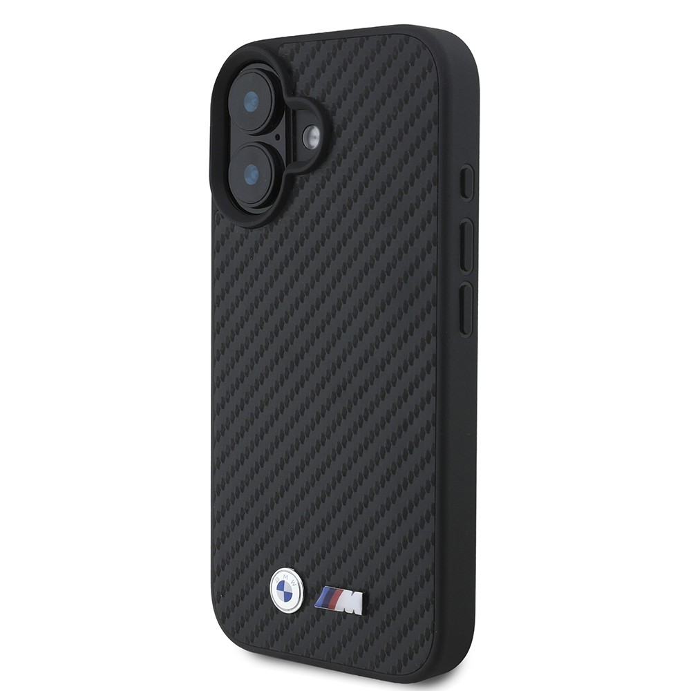 Apple iPhone 16 Kılıf BMW Orjinal Lisanslı Karbon Fiber Tasarımlı ve Metal Logolu PU Deri Kapak