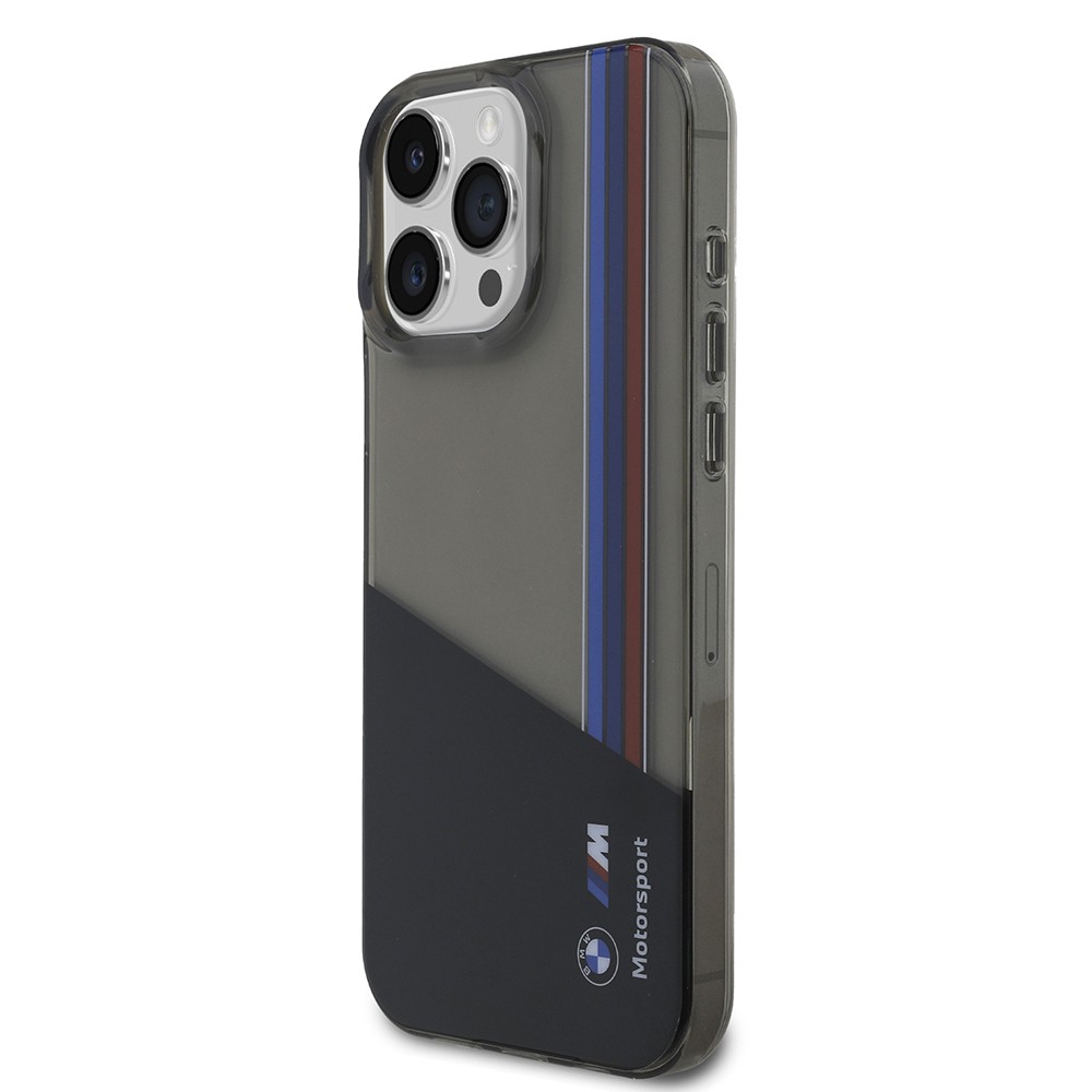 Apple iPhone 15 Pro Max Kılıf BMW Orjinal Lisanslı Yarı Transparan M Dizayn Çizgili Kapak
