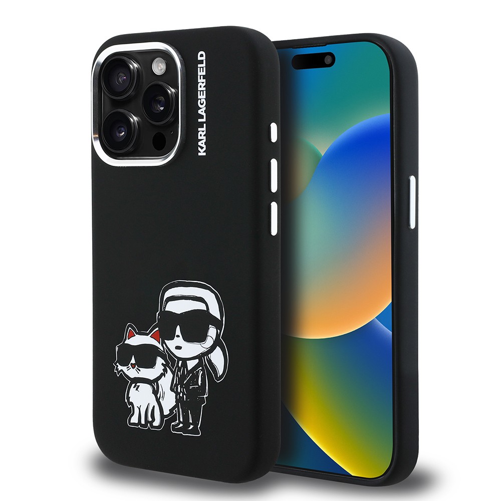 Apple iPhone 15 Pro Max Kılıf Karl Lagerfeld Orjinal Lisanslı Karl & Choupette Sketch Logo Sililkon Kapak
