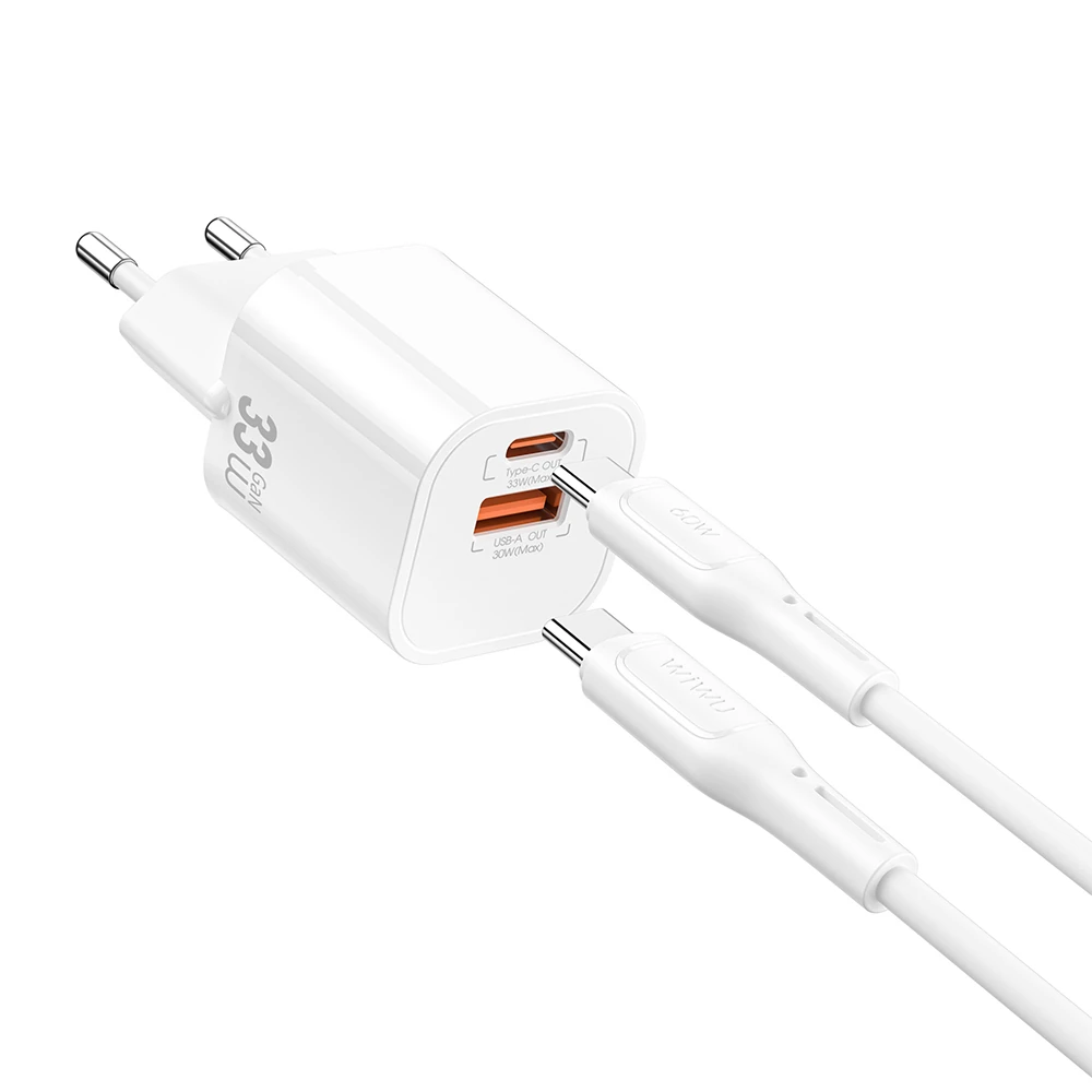 Wiwu Wi-G018 Cube Serisi Type-C to Type-C GaN Tech PD Hızlı Şarj Özellikli Kablolu Şarj Seti 33W