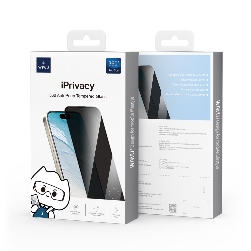 Apple iPhone 14 Pro Max Wiwu GT-011 Anti-Bakteriyel Özellikli Polimer Oleofobik Kaplama Temperli Privacy Cam Ekran Koruyucu