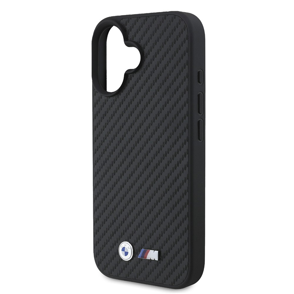 Apple iPhone 16 Kılıf BMW Orjinal Lisanslı Karbon Fiber Tasarımlı ve Metal Logolu PU Deri Kapak