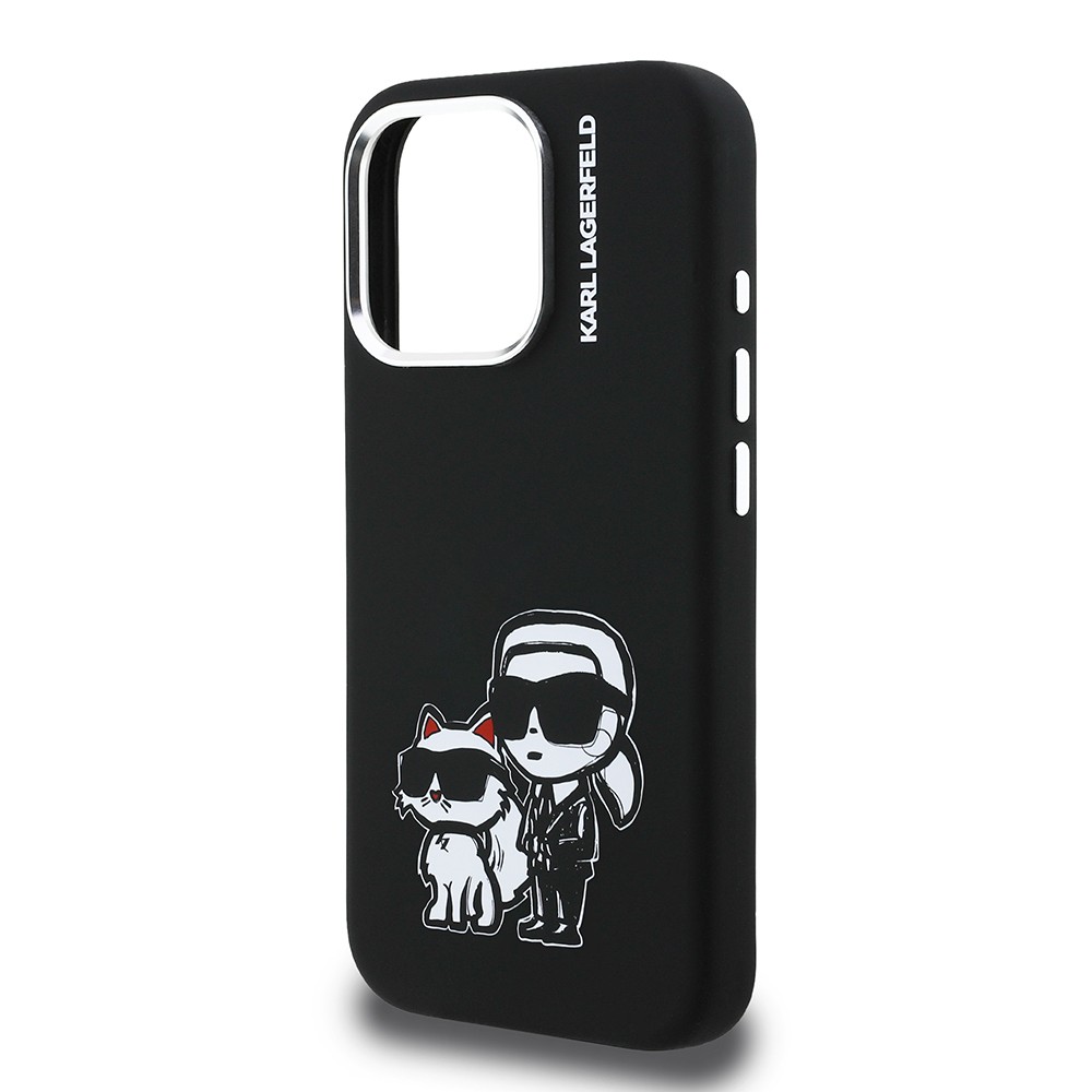 Apple iPhone 15 Pro Max Kılıf Karl Lagerfeld Orjinal Lisanslı Karl & Choupette Sketch Logo Sililkon Kapak