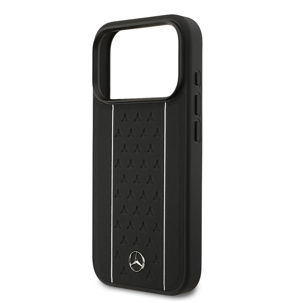 Apple iPhone 17 Pro Kılıf Mercedes Benz Orjinal Lisanslı M-safe Şarj Özellikli Şeritli Yıldız Desenli Metal Logolu Deri Kapak