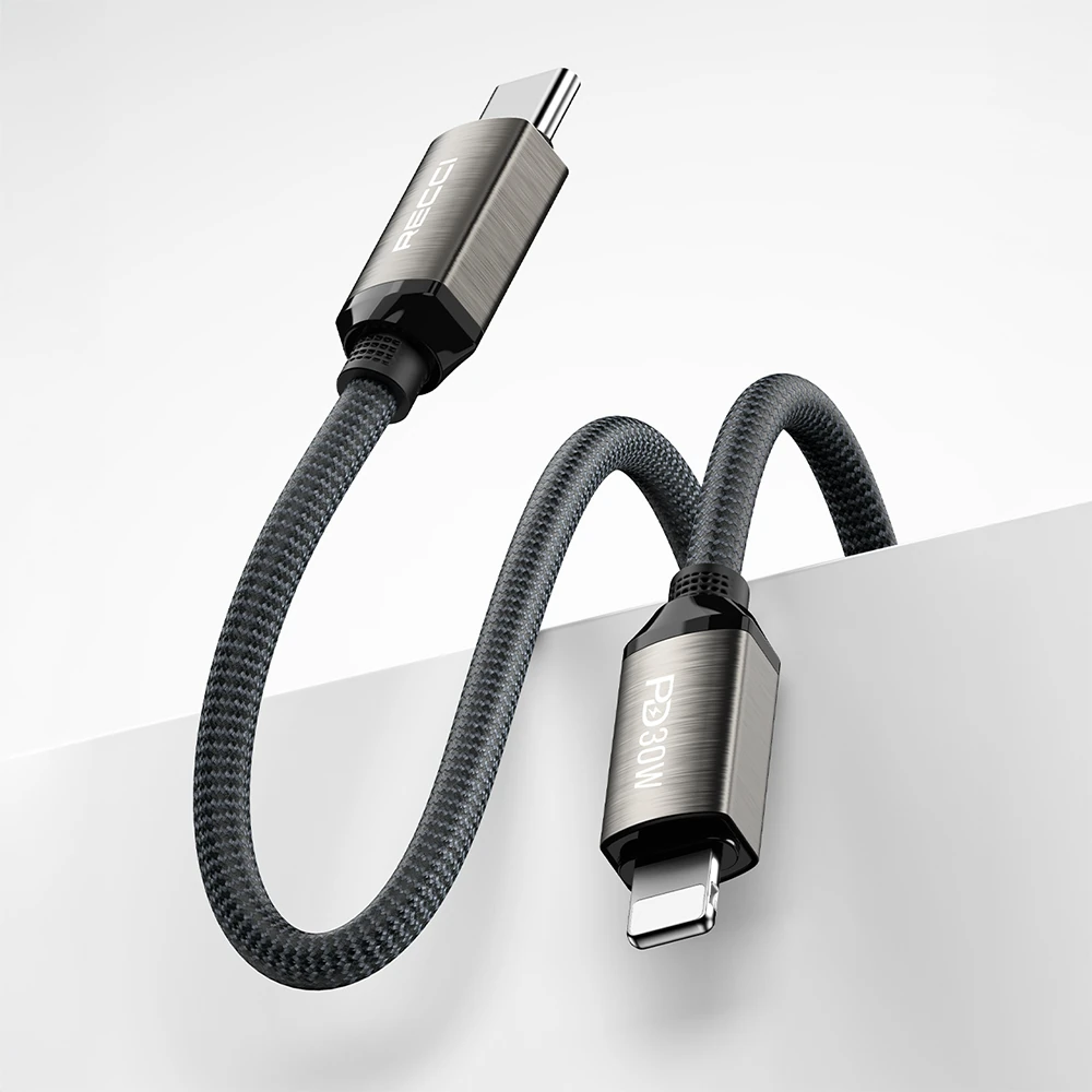 Recci RS35CL Type-C to Lightning PD 30W Örgü Tasarımlı Hızlı Şarj Özellikli Data ve Şarj Kablosu 1M