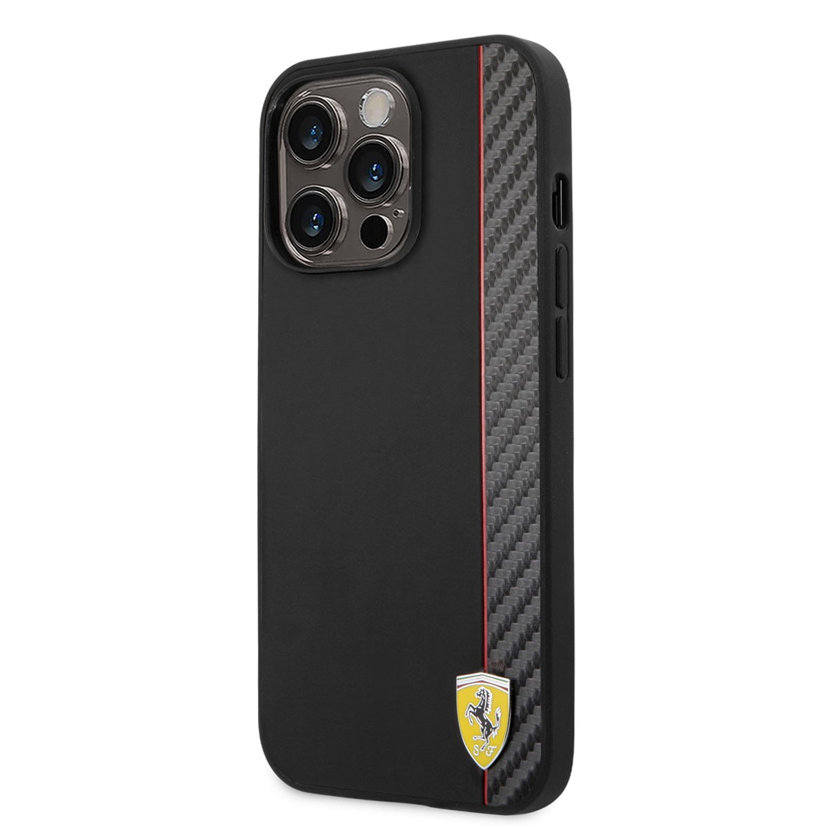 iPhone 14 Pro Max Kılıf Ferrari Magsafe Şarj Özellikli Pu Deri Ve Karbon Şeritli Dizayn Kılıf