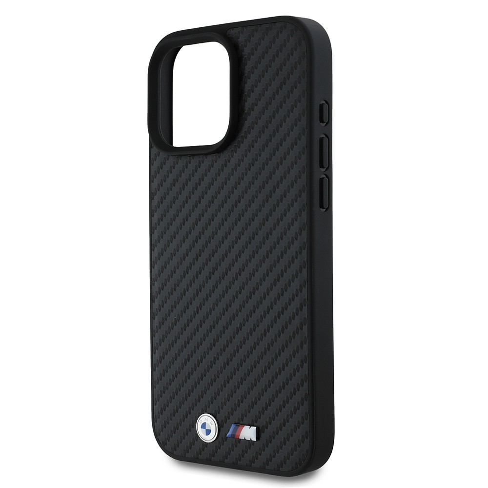 Apple iPhone 16 Pro Max Kılıf BMW Orjinal Lisanslı Karbon Fiber Tasarımlı ve Metal Logolu PU Deri Kapak