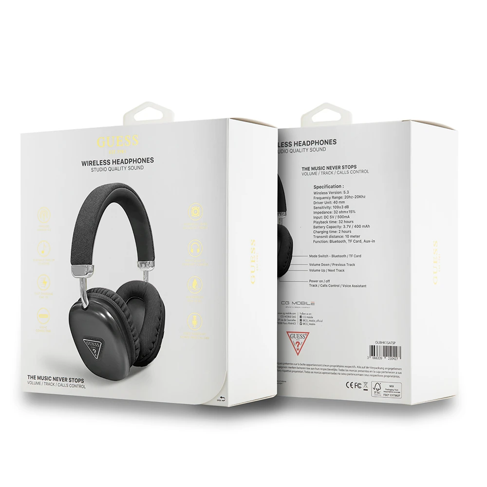 Guess Orjinal Lisanslı PU Üçgen Logolu Kulak Üstü Bluetooth Kulaklık