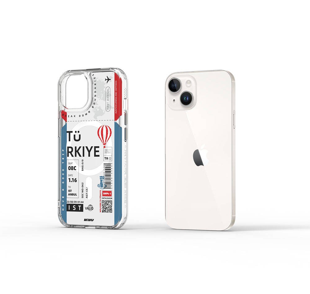 iPhone 15 Kılıf Magsafe Şarj Özellikli Bilet Desenli Wiwu Turkey B Serisi Kılıf
