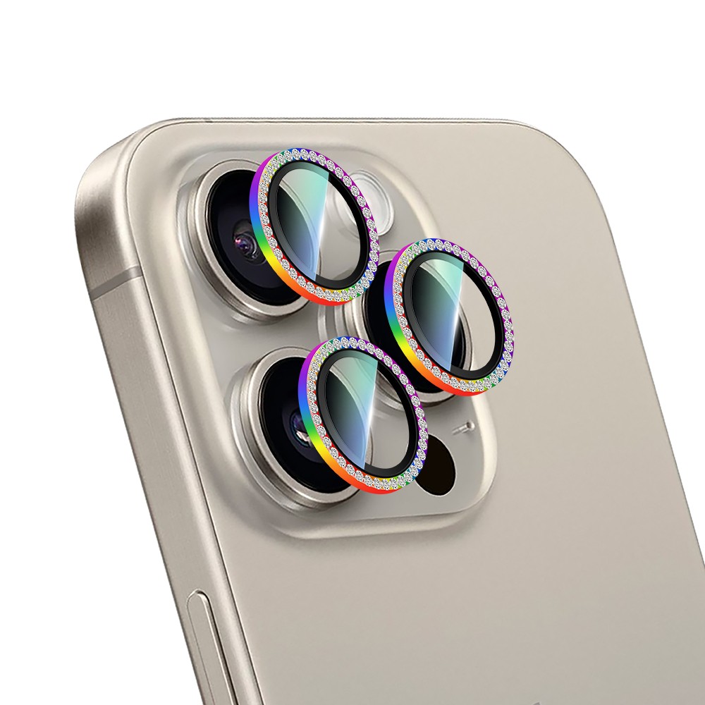 Apple iPhone 15 Pro Max CaseWorld Alloy Sparkling Diamond Serisi Taşlı Lens Koruyucu