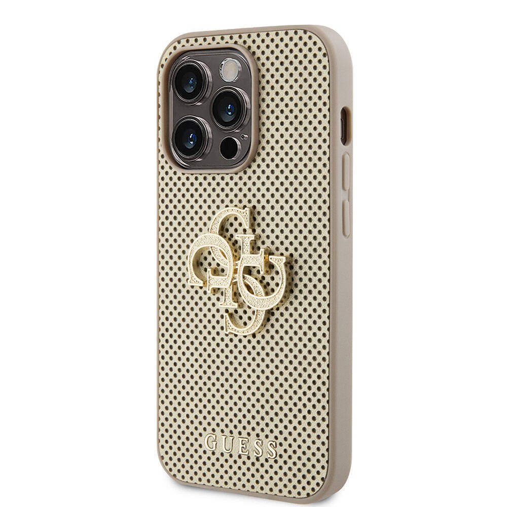iPhone 15 Pro Kılıf Guess Orjinal Lisanslı Delikli Yazı ve 4G Glitter Büyük Metal Logolu Kılıf