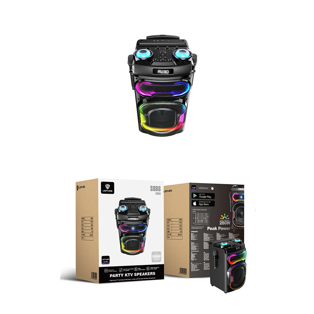 Lenyes S886 RGB Işıklı Çift Mikrofonlu Kablosuz TWS Bluetooth Speaker Hoparlör v5.3