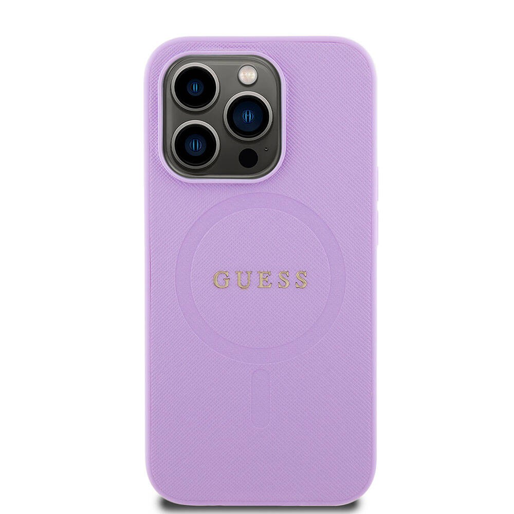 iPhone 15 Pro Kılıf Guess Orjinal Lisanslı Magsafe Şarj Özellikli Yazı Logolu Saffiano Kılıf