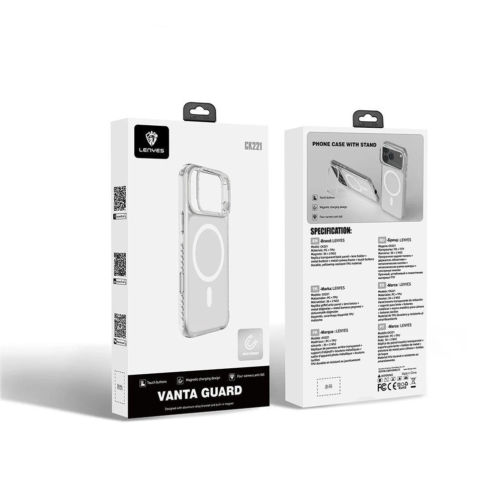 Apple iPhone 17 Pro Max Kılıf M-safe Şarj Özellikli Metal Kamera Çerçeveli Airbag Tasarımlı Lenyes CK221 Sert PC Kapak