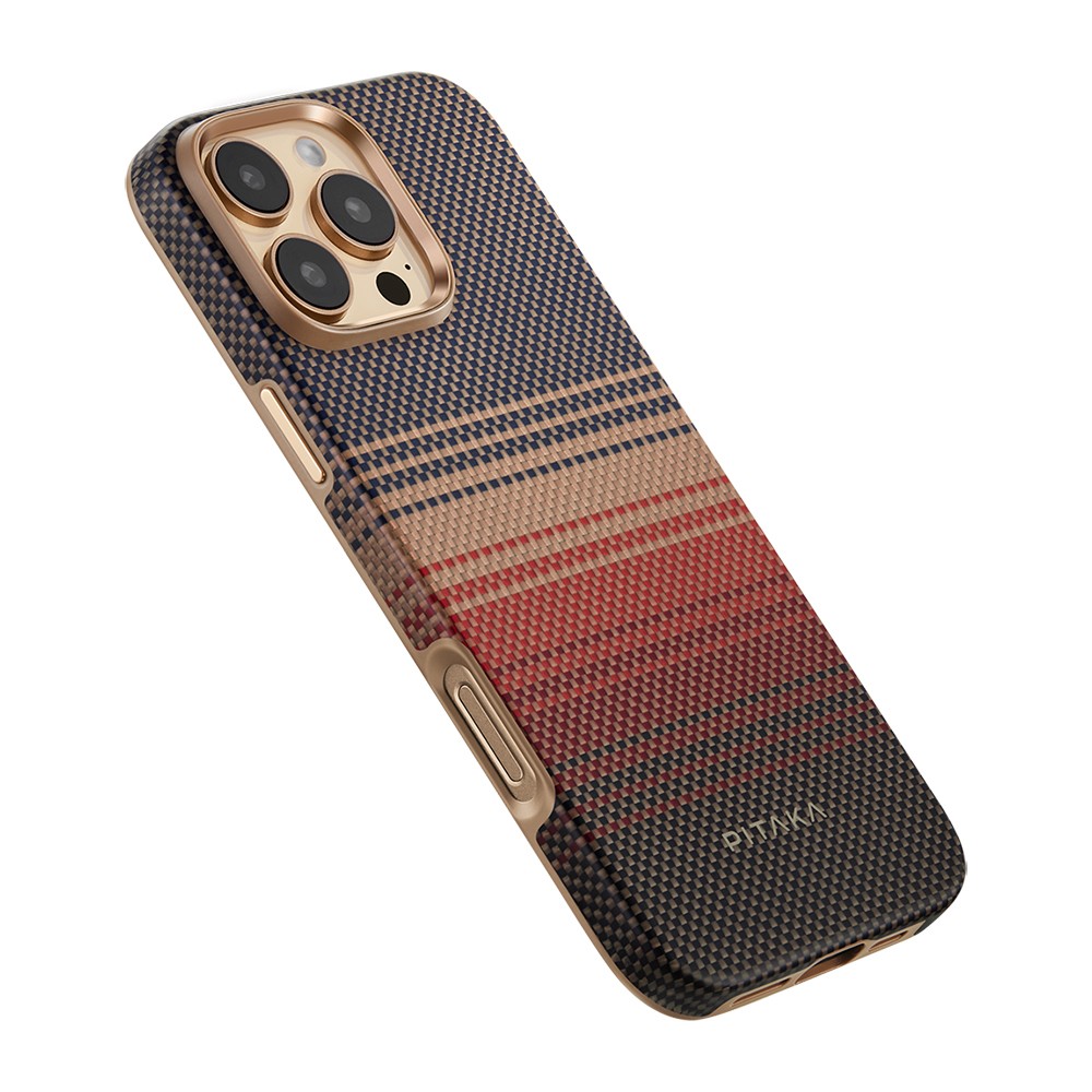 iPhone 16 Pro Max Kılıf Magsafe Şarj Özellikli Aramid Fiber Pitaka Military-Grade Sunset-Moonrise Serisi Sunset Kılıf