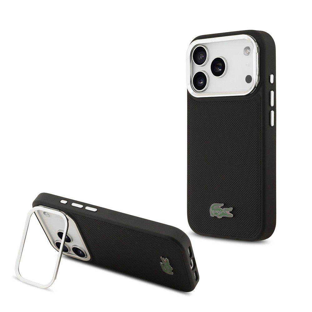 Apple iPhone 17 Pro Kılıf Lacoste Orjinal Lisanslı M-safe Şarj Özellikli PU Pike Desenli Standlı Metal Logolu Kapak