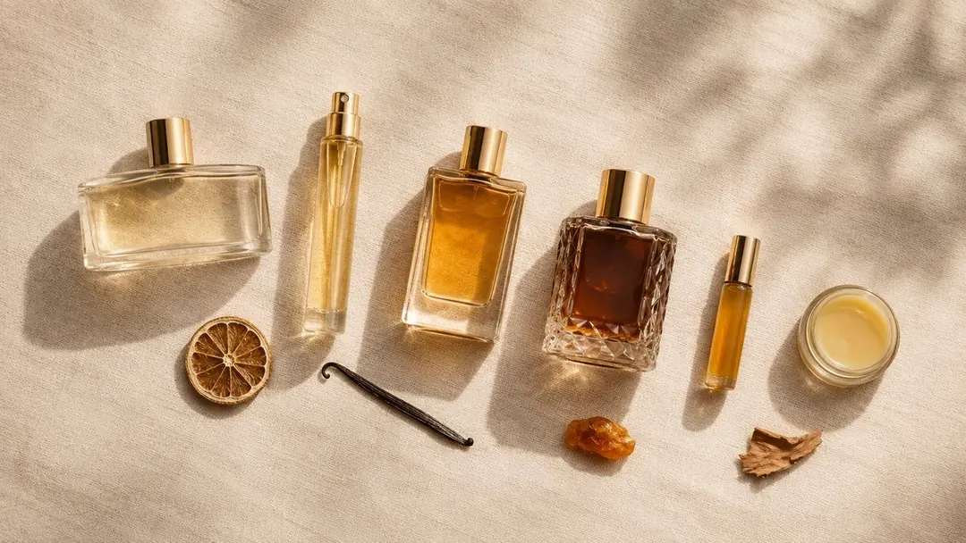 Eau Fraîche'ten attara kadar farklı parfüm kademelerinin şişe formatları ve nota hammaddeleri