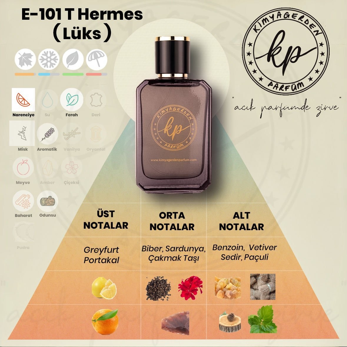 E-101 Kimyagerden T  Hermes Lüks - %50 Esans - 50 ml