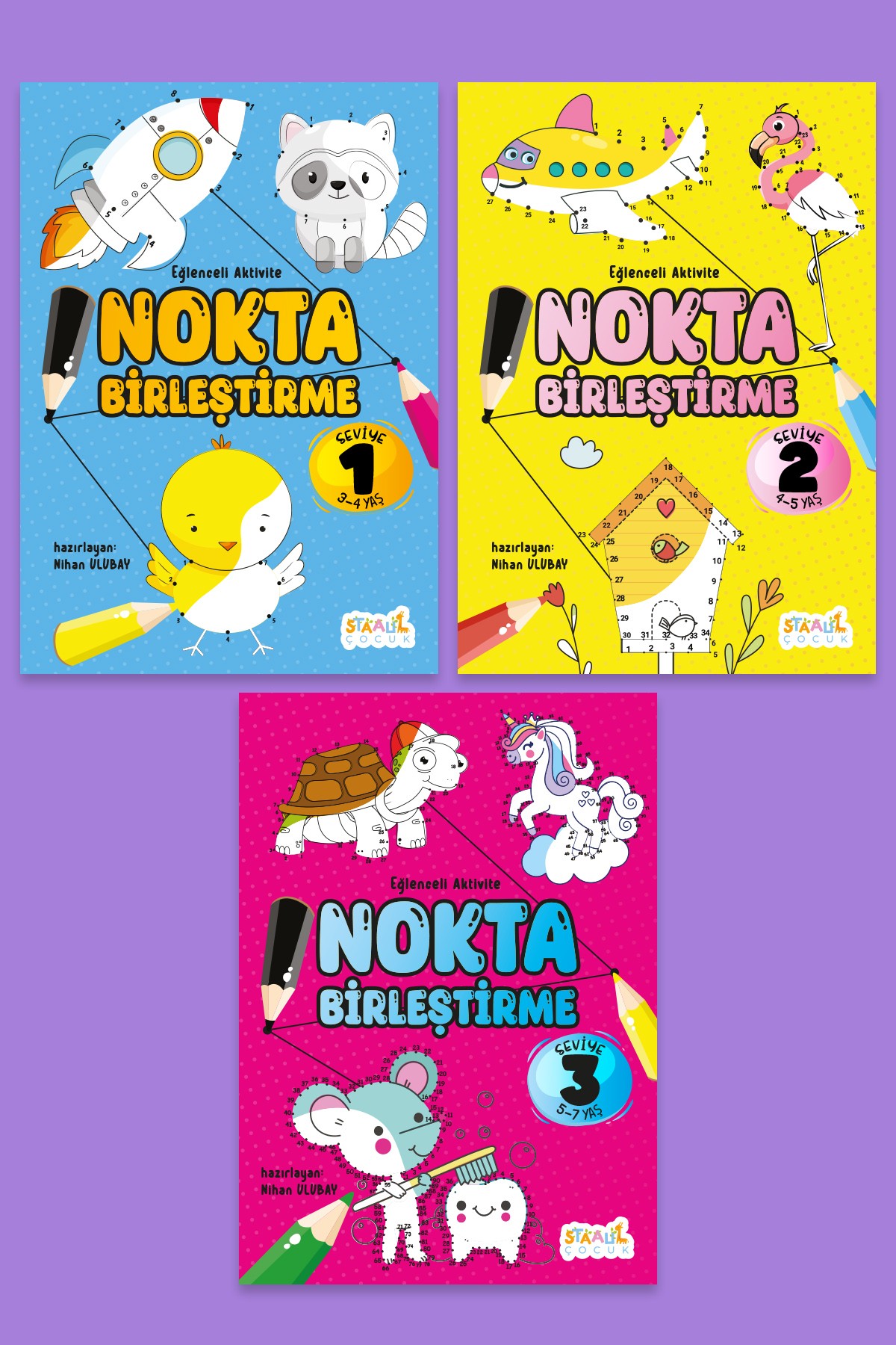 Eğlenceli Aktivite Nokta Birleştirme - Çocuklar Için Boyama Ve Aktivite Kitabı Seti  (3 kitap)