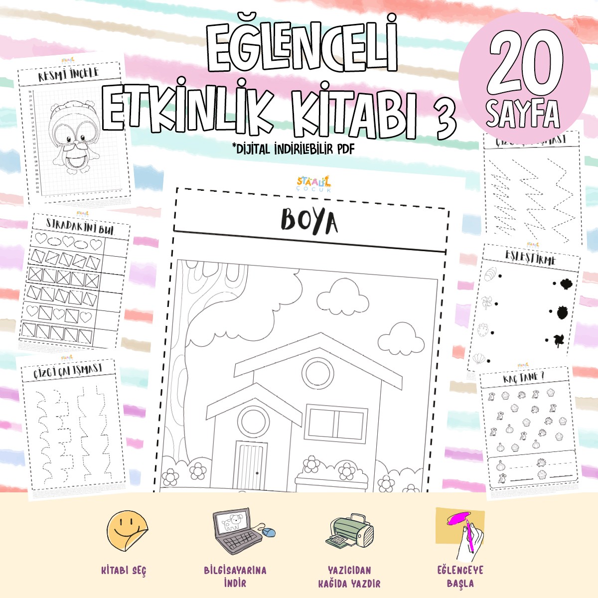 Eğlenceli Etkinlik ve Boyama Kitabı 3 - Dijital İndirilebilir Kitap (PDF)