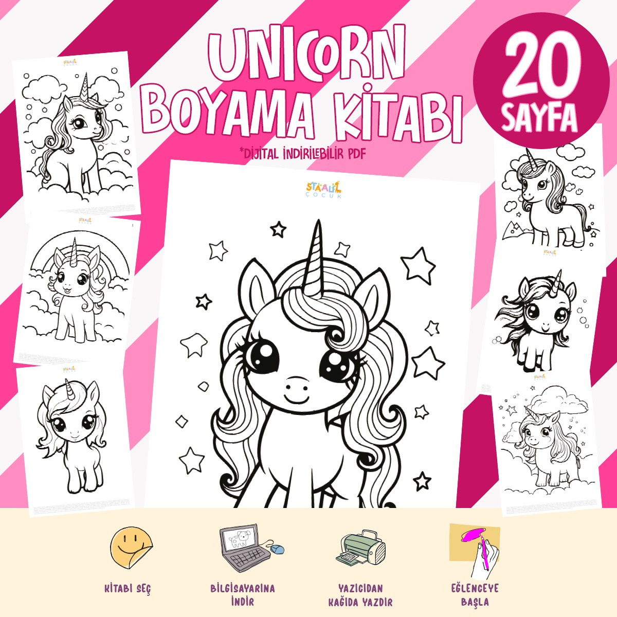 Unicorn Boyama Kitabı - Dijital İndirilebilir Kitap (PDF)