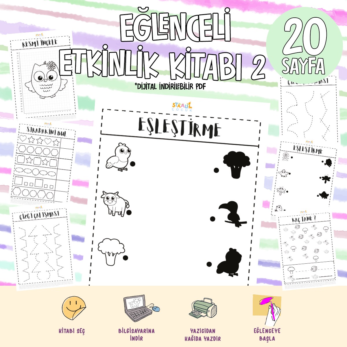 Eğlenceli Etkinlik ve Boyama Kitabı 2 - Dijital İndirilebilir Kitap (PDF)