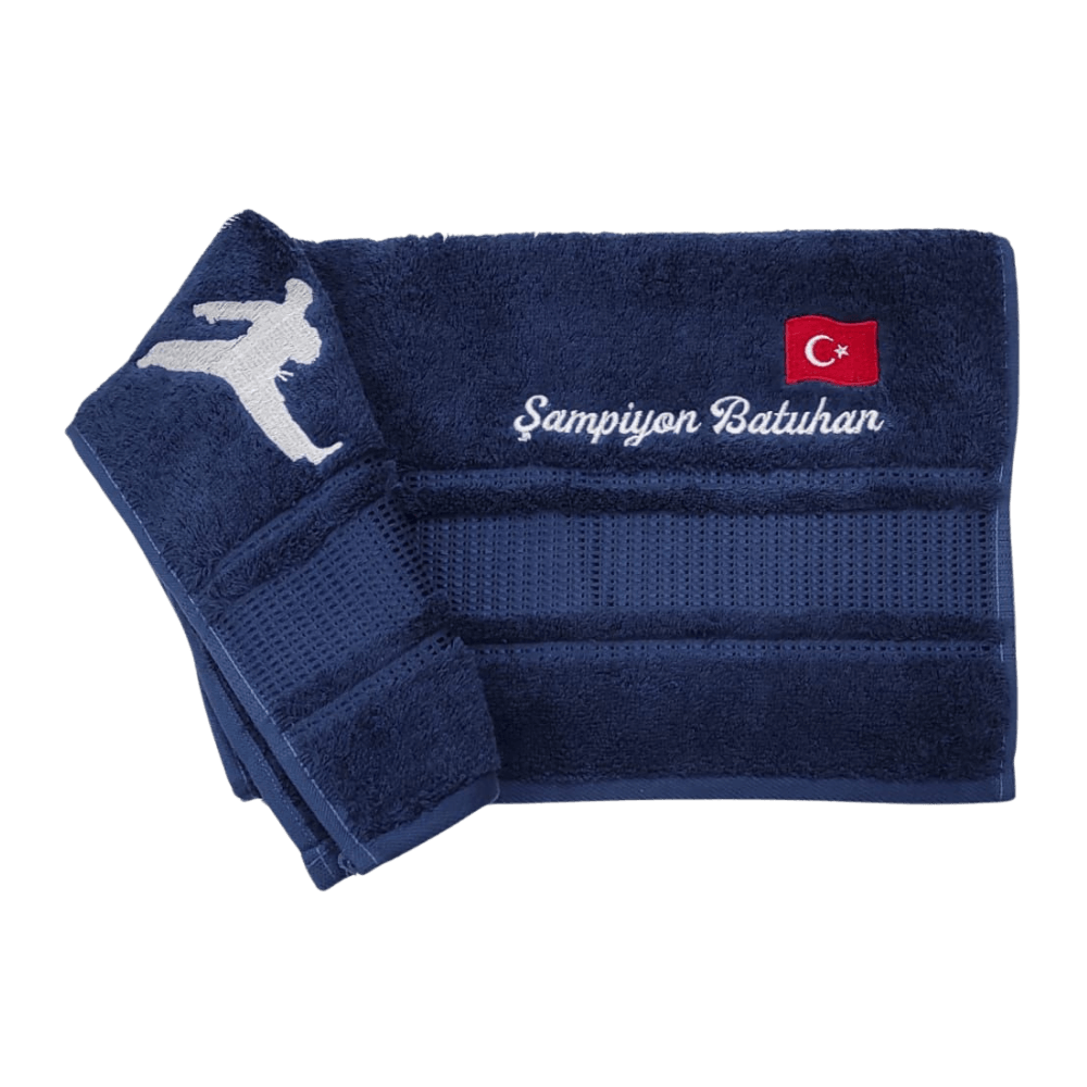 Türk Bayrağı Ve Tekvandocu Deseni İşlemeli Havlu TBTDIHTH01 - Lacivert